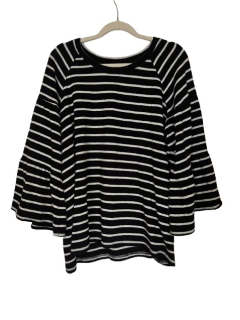 ELLA RAFAELLA Black & White Striped Bell-Sleeve Top Tee 3/4 Sleeves Plus Size 1X